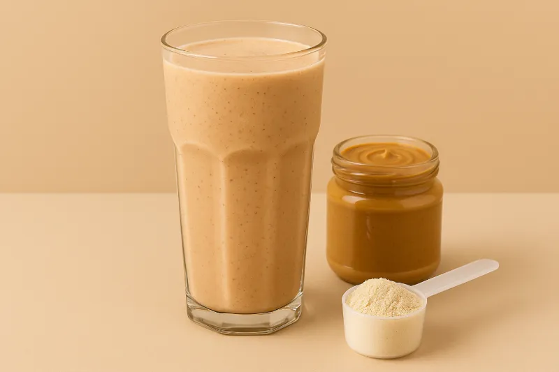 Smoothie med proteinpulver och jordnötssmör